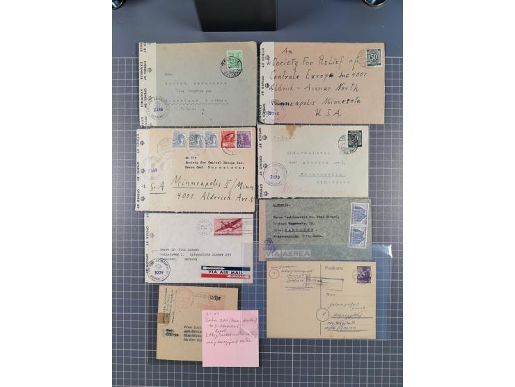1945/48, umfangreicher Sammlungsbestand mit geschätzt fast 400 Briefen, Karten und Ganzsachen. Dabei sehr viel Auslandspost m