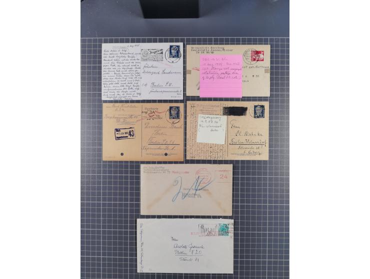 Postkrieg: 1948/85, Partie mit 45 Briefen, Karten und Ganzsachen, dabei Schwärzungen, Aufkleber, Hinweisstempel usw.