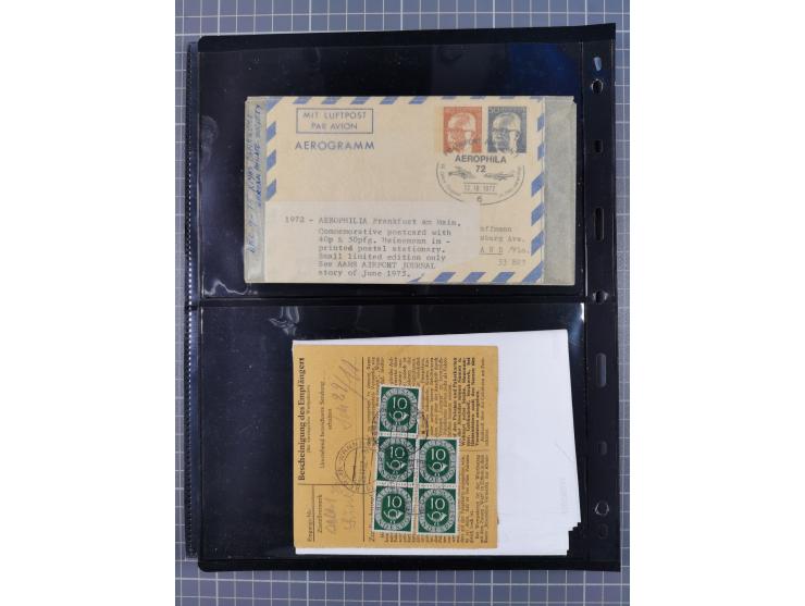 1949/94, fast 40 Briefe und Karten mit Schwerpunkt bei den Posthorn- und Heuss-Frankaturen. Dabei interessante Luftpost-Frank