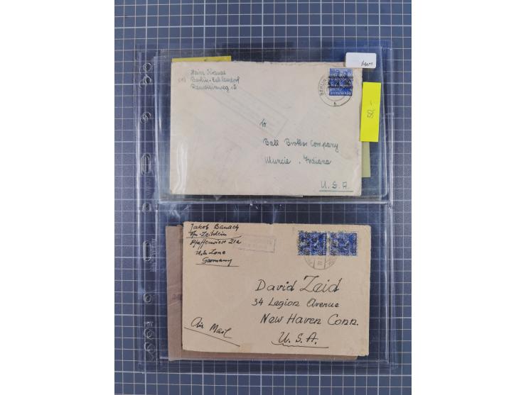 1948, fast 30 Briefe und Karten mit Band/Netz-Frankaturen, dabei meist Briefe in die USA mit u.a. sieben Luftpost-Ersatz-Aero