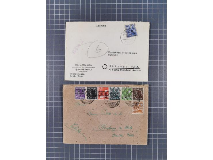 1948, fast 30 Briefe und Karten mit Band/Netz-Frankaturen, dabei meist Briefe in die USA mit u.a. sieben Luftpost-Ersatz-Aero