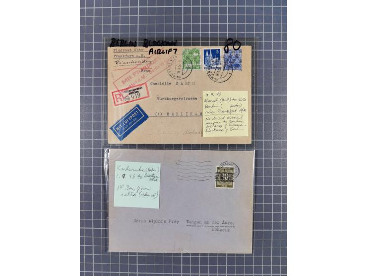 1948, fast 30 Briefe und Karten mit Band/Netz-Frankaturen, dabei meist Briefe in die USA mit u.a. sieben Luftpost-Ersatz-Aero