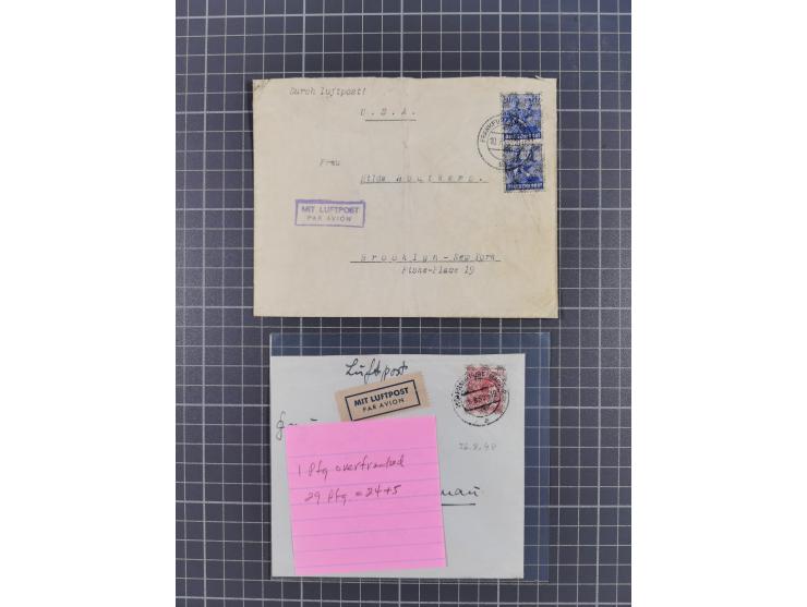 1948, fast 30 Briefe und Karten mit Band/Netz-Frankaturen, dabei meist Briefe in die USA mit u.a. sieben Luftpost-Ersatz-Aero