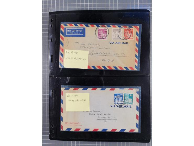 1948/49, ca. 80 Briefe,Karten und Ganzsachen mit Bauten-Frankaturen, dabei oft Auslandspost mit vielen Luftpost-Frankaturen i