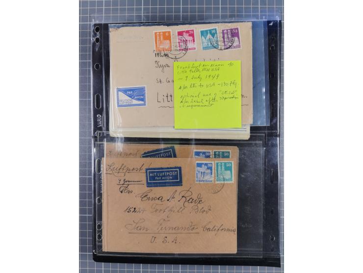 1948/49, ca. 80 Briefe,Karten und Ganzsachen mit Bauten-Frankaturen, dabei oft Auslandspost mit vielen Luftpost-Frankaturen i
