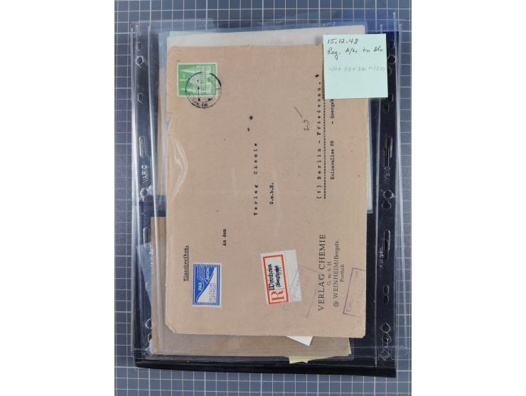 1948/49, ca. 80 Briefe,Karten und Ganzsachen mit Bauten-Frankaturen, dabei oft Auslandspost mit vielen Luftpost-Frankaturen i