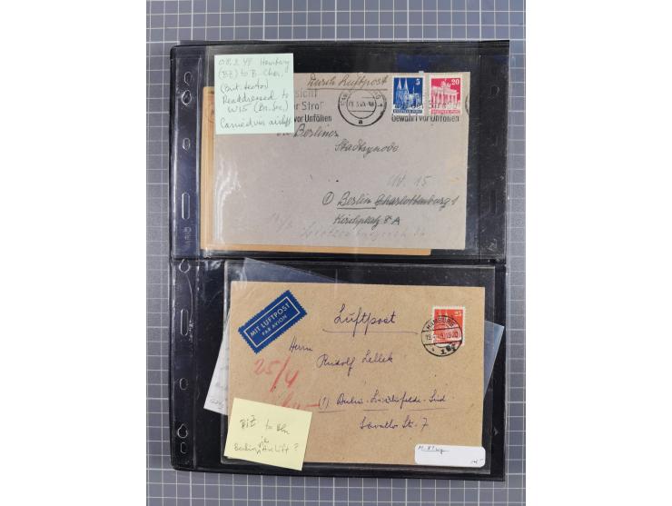 1948/49, ca. 80 Briefe,Karten und Ganzsachen mit Bauten-Frankaturen, dabei oft Auslandspost mit vielen Luftpost-Frankaturen i