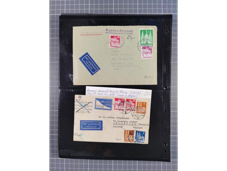 1948/49, ca. 80 Briefe,Karten und Ganzsachen mit Bauten-Frankaturen, dabei oft Auslandspost mit vielen Luftpost-Frankaturen i