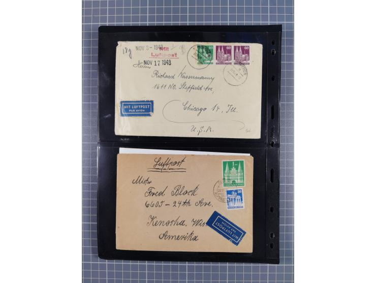 1948/49, ca. 80 Briefe,Karten und Ganzsachen mit Bauten-Frankaturen, dabei oft Auslandspost mit vielen Luftpost-Frankaturen i