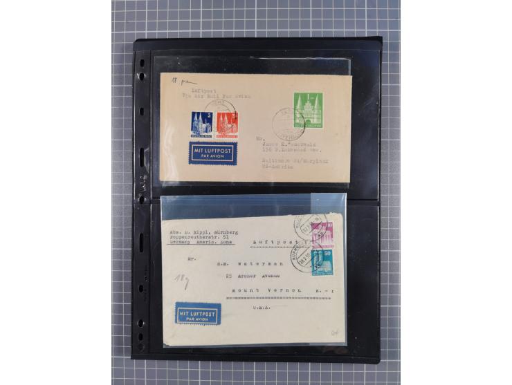 1948/49, ca. 80 Briefe,Karten und Ganzsachen mit Bauten-Frankaturen, dabei oft Auslandspost mit vielen Luftpost-Frankaturen i