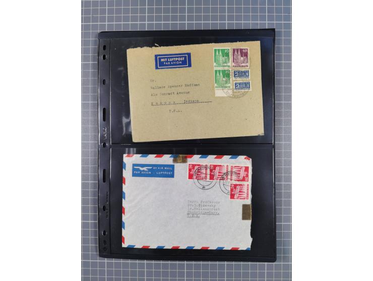 1948/49, ca. 80 Briefe,Karten und Ganzsachen mit Bauten-Frankaturen, dabei oft Auslandspost mit vielen Luftpost-Frankaturen i