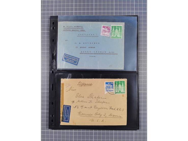 1948/49, ca. 80 Briefe,Karten und Ganzsachen mit Bauten-Frankaturen, dabei oft Auslandspost mit vielen Luftpost-Frankaturen i