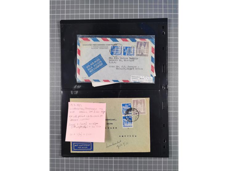 1948/49, ca. 80 Briefe,Karten und Ganzsachen mit Bauten-Frankaturen, dabei oft Auslandspost mit vielen Luftpost-Frankaturen i