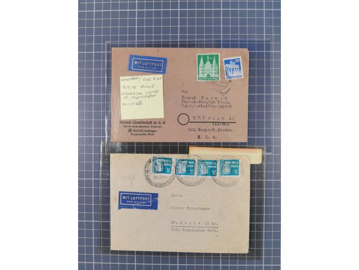1948/49, ca. 80 Briefe,Karten und Ganzsachen mit Bauten-Frankaturen, dabei oft Auslandspost mit vielen Luftpost-Frankaturen i