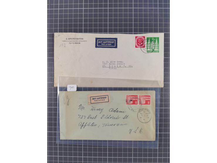 1948/49, ca. 80 Briefe,Karten und Ganzsachen mit Bauten-Frankaturen, dabei oft Auslandspost mit vielen Luftpost-Frankaturen i
