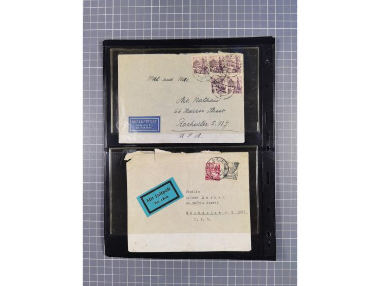 1946/49, fast 30 Briefe und Karten mit Schwerpunkt bei den Luftpost-Briefen in die USA. Dabei unterschiedliche Frankaturen mi