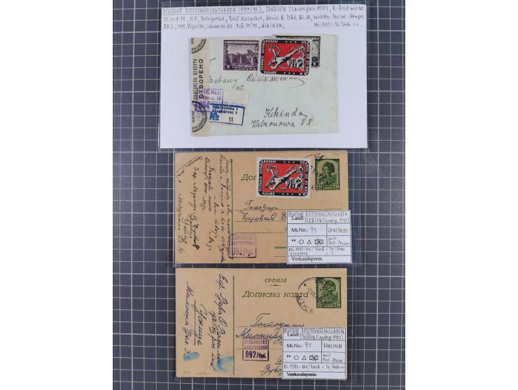 1941/44 (ca.), rund 70 Briefe, Karten und Ganzsachen (teilweise gelocht) fast ausschließlich Bedarfspost mit Einschreiben, Ze