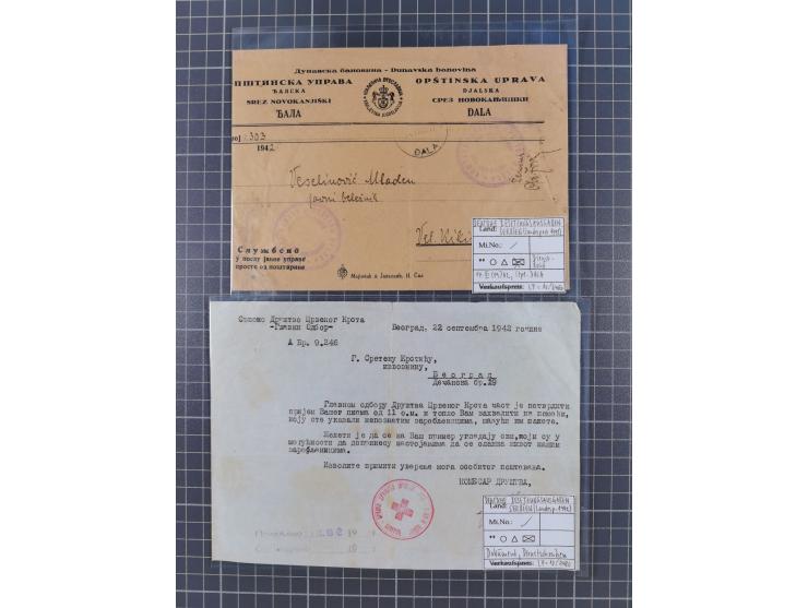 1941/44 (ca.), rund 70 Briefe, Karten und Ganzsachen (teilweise gelocht) fast ausschließlich Bedarfspost mit Einschreiben, Ze