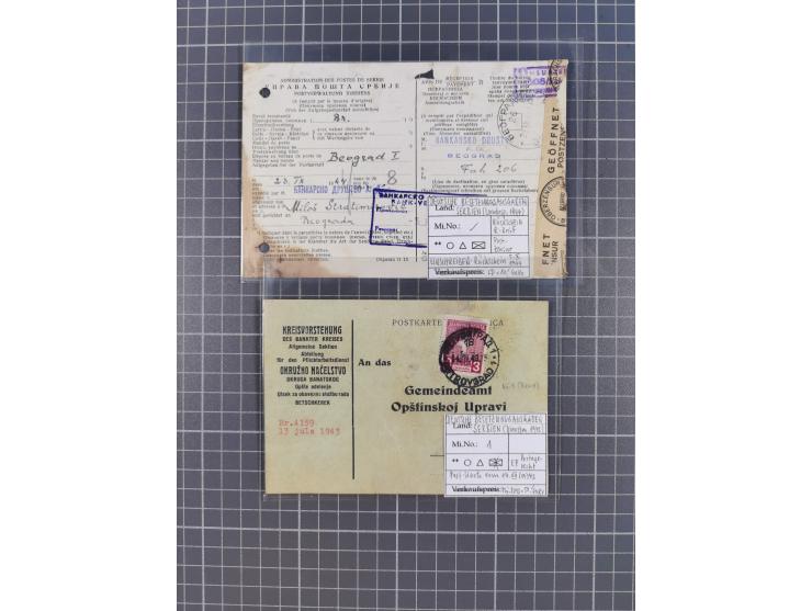 1941/44 (ca.), rund 70 Briefe, Karten und Ganzsachen (teilweise gelocht) fast ausschließlich Bedarfspost mit Einschreiben, Ze