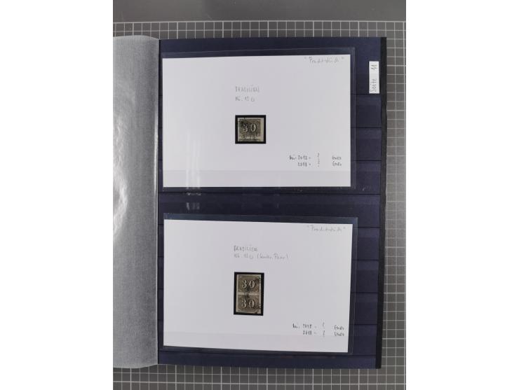 1843/1940 (ca.) kleine Partie im Steckbuch, dabei Brasilien Mi. 1 und Paar Mi. 6, Sperati-Fälschung Zürich 2, Penny Black, Al