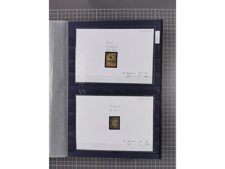 1843/1940 (ca.) kleine Partie im Steckbuch, dabei Brasilien Mi. 1 und Paar Mi. 6, Sperati-Fälschung Zürich 2, Penny Black, Al