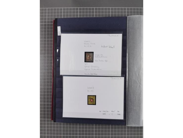 1843/1940 (ca.) kleine Partie im Steckbuch, dabei Brasilien Mi. 1 und Paar Mi. 6, Sperati-Fälschung Zürich 2, Penny Black, Al