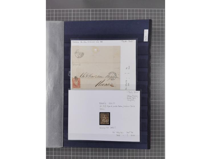 1843/1940 (ca.) kleine Partie im Steckbuch, dabei Brasilien Mi. 1 und Paar Mi. 6, Sperati-Fälschung Zürich 2, Penny Black, Al