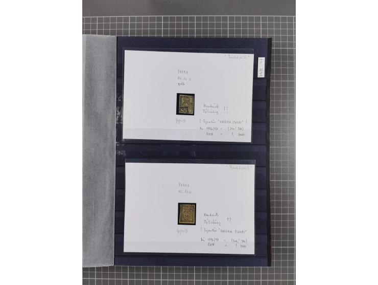 1843/1940 (ca.) kleine Partie im Steckbuch, dabei Brasilien Mi. 1 und Paar Mi. 6, Sperati-Fälschung Zürich 2, Penny Black, Al