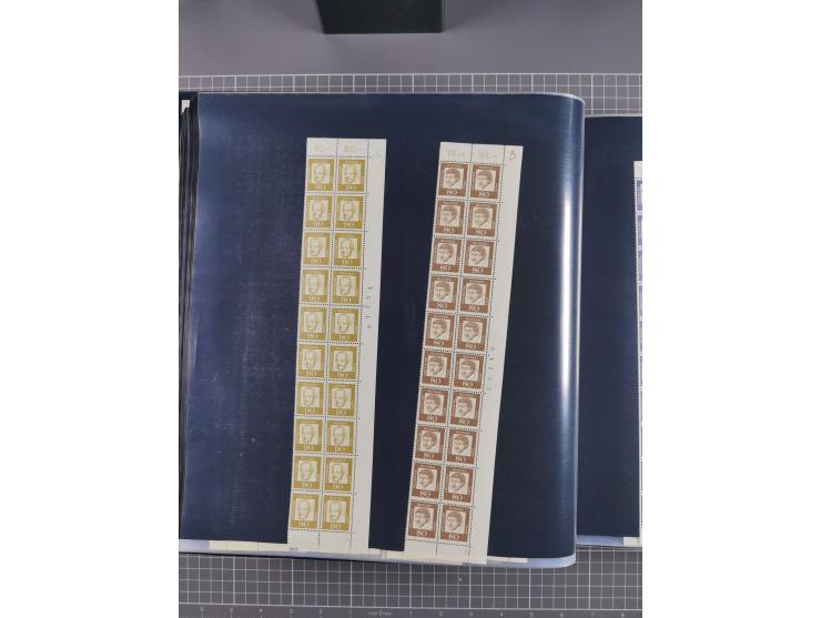 1960/75. postfrische Bogenteile der Dauerserien ab Bedeutende Deutsche, dabei Formnummern und Berlin mit u.a. Mi.-Nr. 246-49 