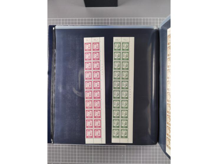 1960/75. postfrische Bogenteile der Dauerserien ab Bedeutende Deutsche, dabei Formnummern und Berlin mit u.a. Mi.-Nr. 246-49 