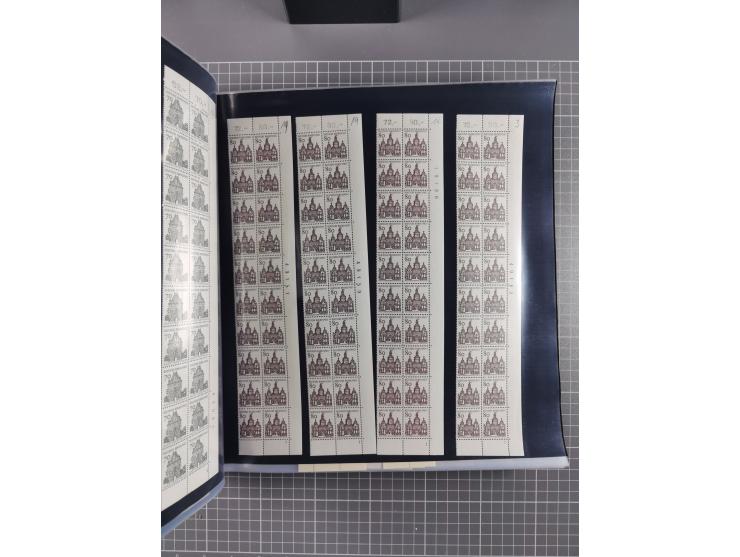 1960/75. postfrische Bogenteile der Dauerserien ab Bedeutende Deutsche, dabei Formnummern und Berlin mit u.a. Mi.-Nr. 246-49 