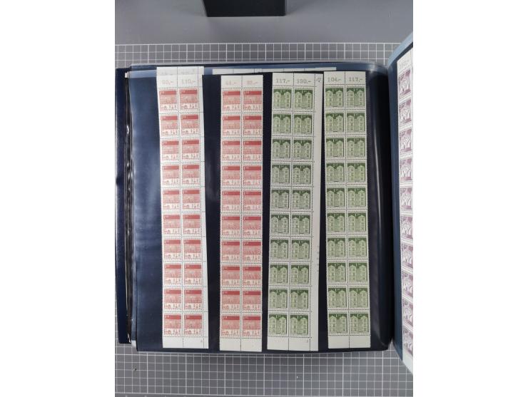 1960/75. postfrische Bogenteile der Dauerserien ab Bedeutende Deutsche, dabei Formnummern und Berlin mit u.a. Mi.-Nr. 246-49 