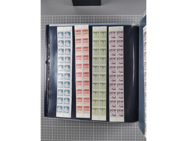 1960/75. postfrische Bogenteile der Dauerserien ab Bedeutende Deutsche, dabei Formnummern und Berlin mit u.a. Mi.-Nr. 246-49 