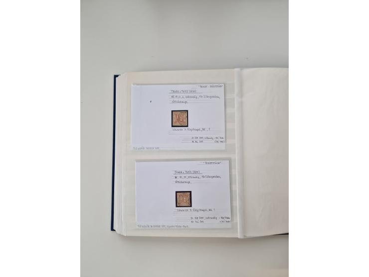 Baden bis Taxis, ungebrauchte und gestempelte Sammlungsbestand, jedes Stück mit ausführlicher Beschriftung auf Karten montier