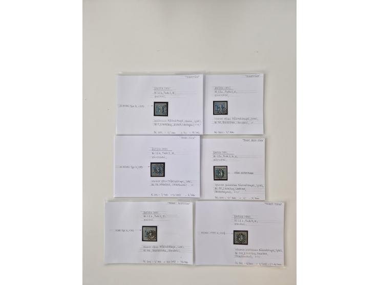 Baden bis Taxis, ungebrauchte und gestempelte Sammlungsbestand, jedes Stück mit ausführlicher Beschriftung auf Karten montier