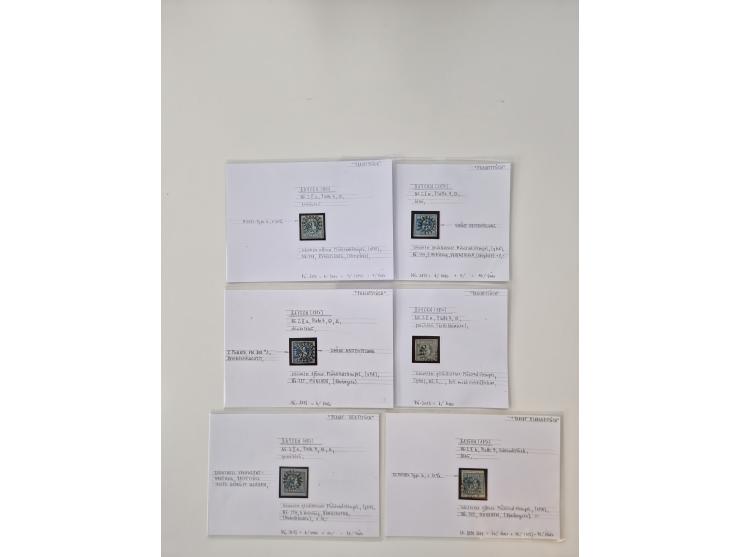 Baden bis Taxis, ungebrauchte und gestempelte Sammlungsbestand, jedes Stück mit ausführlicher Beschriftung auf Karten montier
