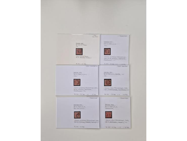 Baden bis Taxis, ungebrauchte und gestempelte Sammlungsbestand, jedes Stück mit ausführlicher Beschriftung auf Karten montier
