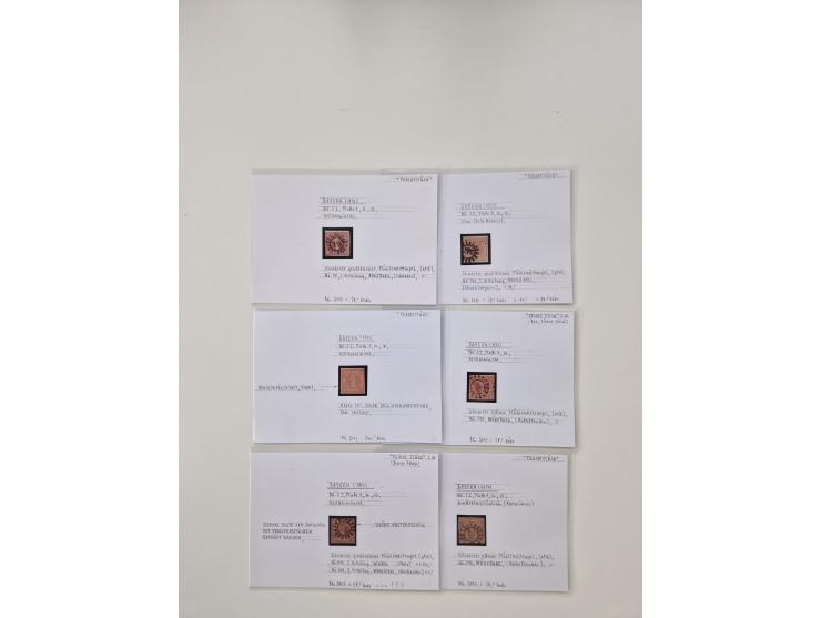 Baden bis Taxis, ungebrauchte und gestempelte Sammlungsbestand, jedes Stück mit ausführlicher Beschriftung auf Karten montier