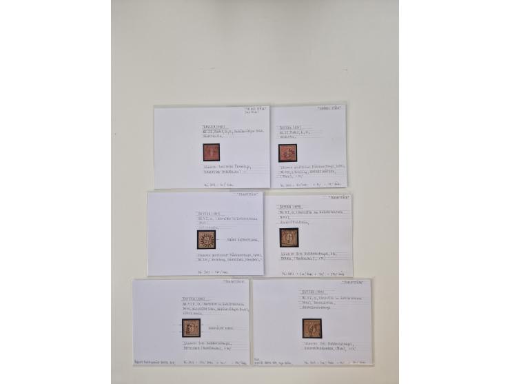 Baden bis Taxis, ungebrauchte und gestempelte Sammlungsbestand, jedes Stück mit ausführlicher Beschriftung auf Karten montier