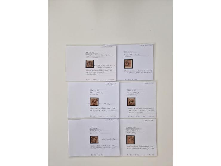 Baden bis Taxis, ungebrauchte und gestempelte Sammlungsbestand, jedes Stück mit ausführlicher Beschriftung auf Karten montier