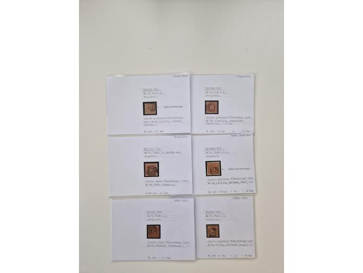 Baden bis Taxis, ungebrauchte und gestempelte Sammlungsbestand, jedes Stück mit ausführlicher Beschriftung auf Karten montier