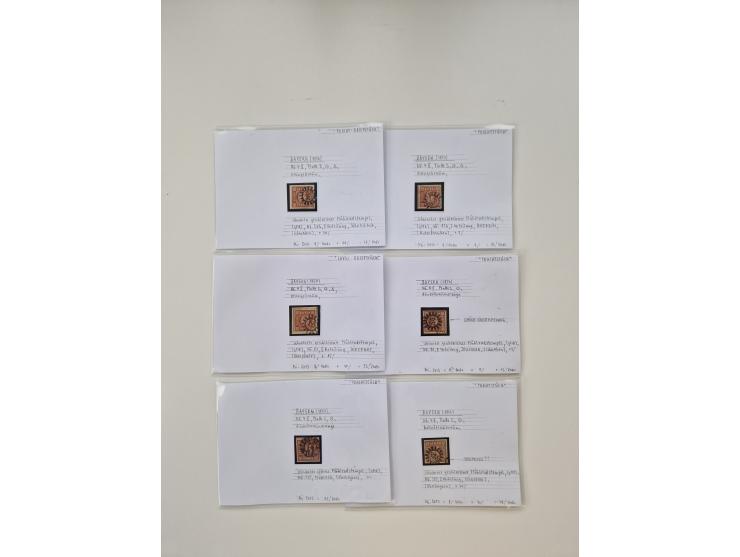 Baden bis Taxis, ungebrauchte und gestempelte Sammlungsbestand, jedes Stück mit ausführlicher Beschriftung auf Karten montier
