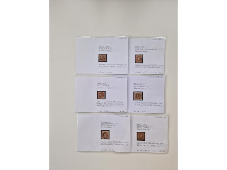 Baden bis Taxis, ungebrauchte und gestempelte Sammlungsbestand, jedes Stück mit ausführlicher Beschriftung auf Karten montier