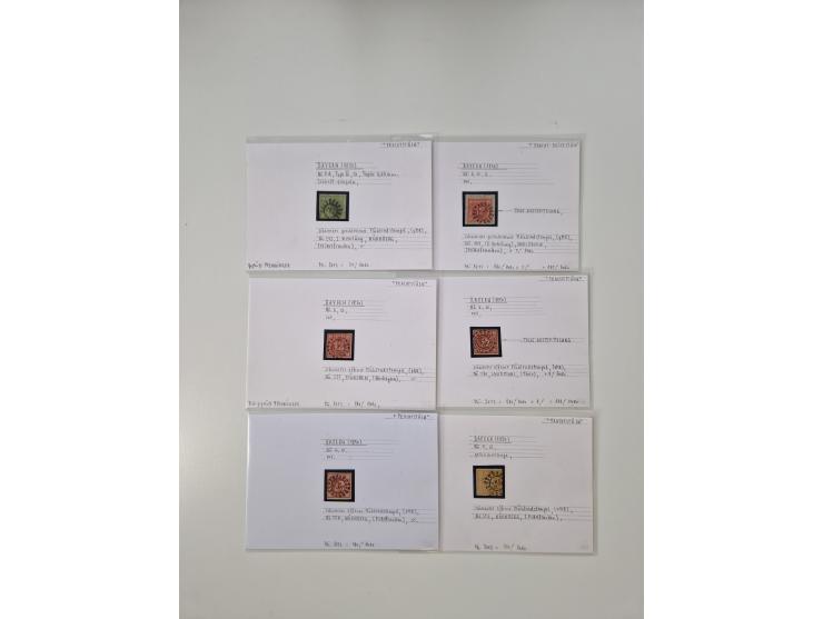 Baden bis Taxis, ungebrauchte und gestempelte Sammlungsbestand, jedes Stück mit ausführlicher Beschriftung auf Karten montier