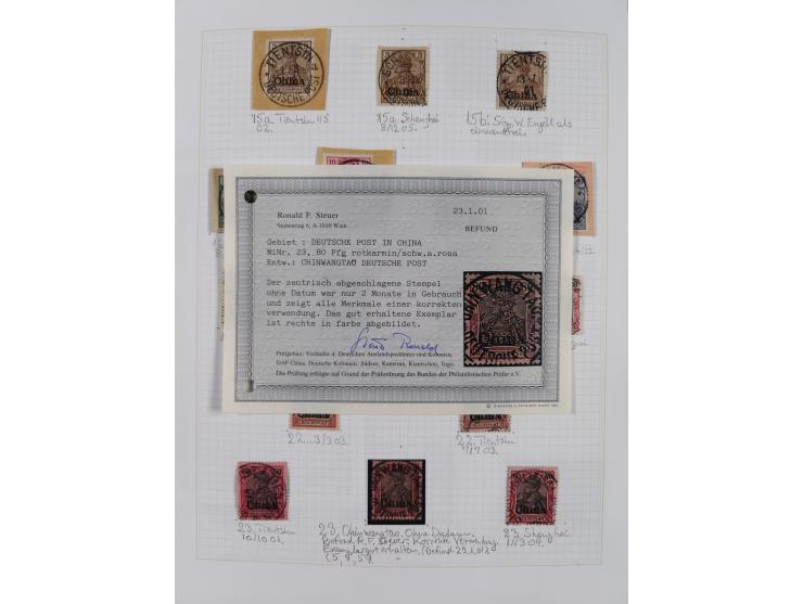 China und Kiautschou, schöne gestempelte Sammlung, jeweils mit Vorläufer-Teil, China mit u.a. Handstempel 5 Pfg. (2x), intere