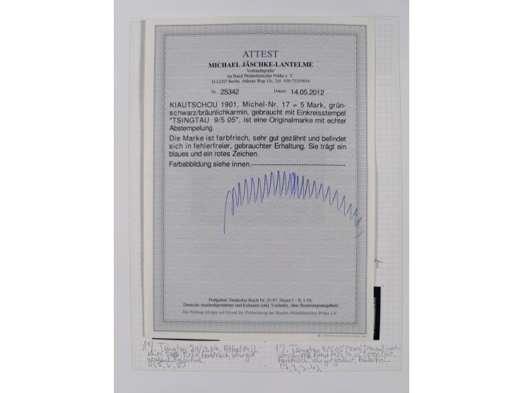 China und Kiautschou, schöne gestempelte Sammlung, jeweils mit Vorläufer-Teil, China mit u.a. Handstempel 5 Pfg. (2x), intere