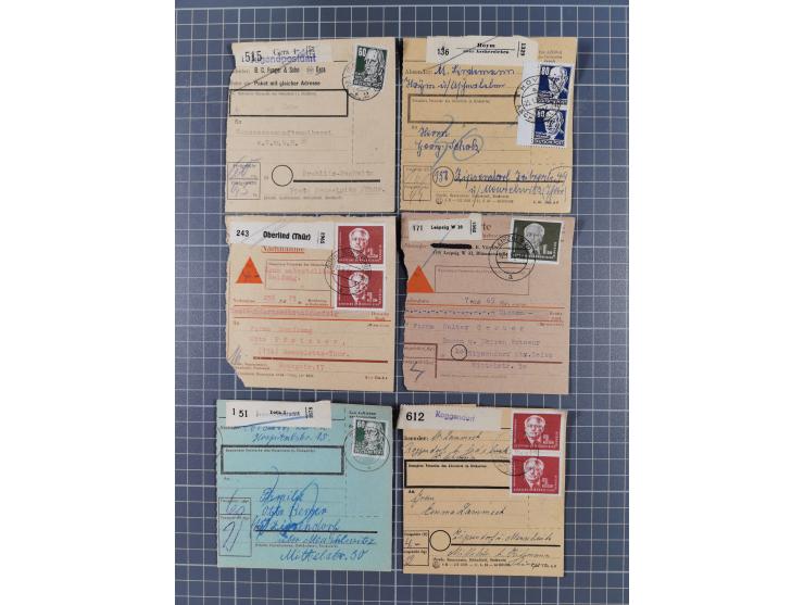 1948/70 (ca.), geschätzt über 600 Briefe, Karten und Ganzsachen, dabei R-Briefe, Einzel- und Mehrfachfrankaturen mit besseren