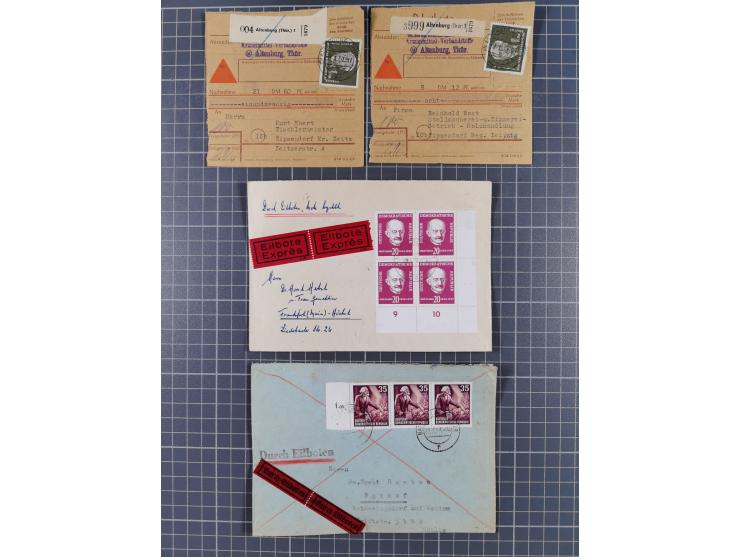 1948/70 (ca.), geschätzt über 600 Briefe, Karten und Ganzsachen, dabei R-Briefe, Einzel- und Mehrfachfrankaturen mit besseren