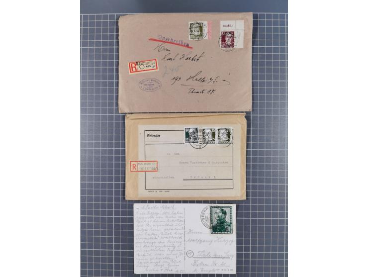 1948/70 (ca.), geschätzt über 600 Briefe, Karten und Ganzsachen, dabei R-Briefe, Einzel- und Mehrfachfrankaturen mit besseren