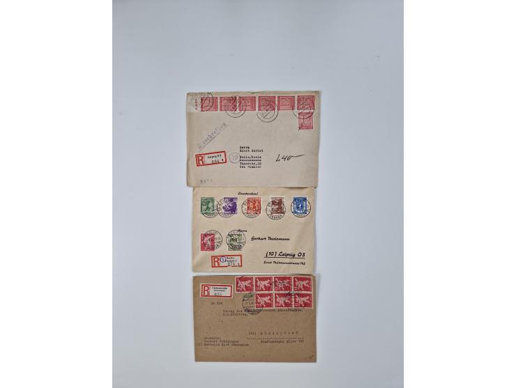 1945/48, geschätzt 500 Briefe, Karten und Ganzsachen mit vielen R-Briefen, Sammlerpost mit Satz- und Buntfrankaturen, Einzel-